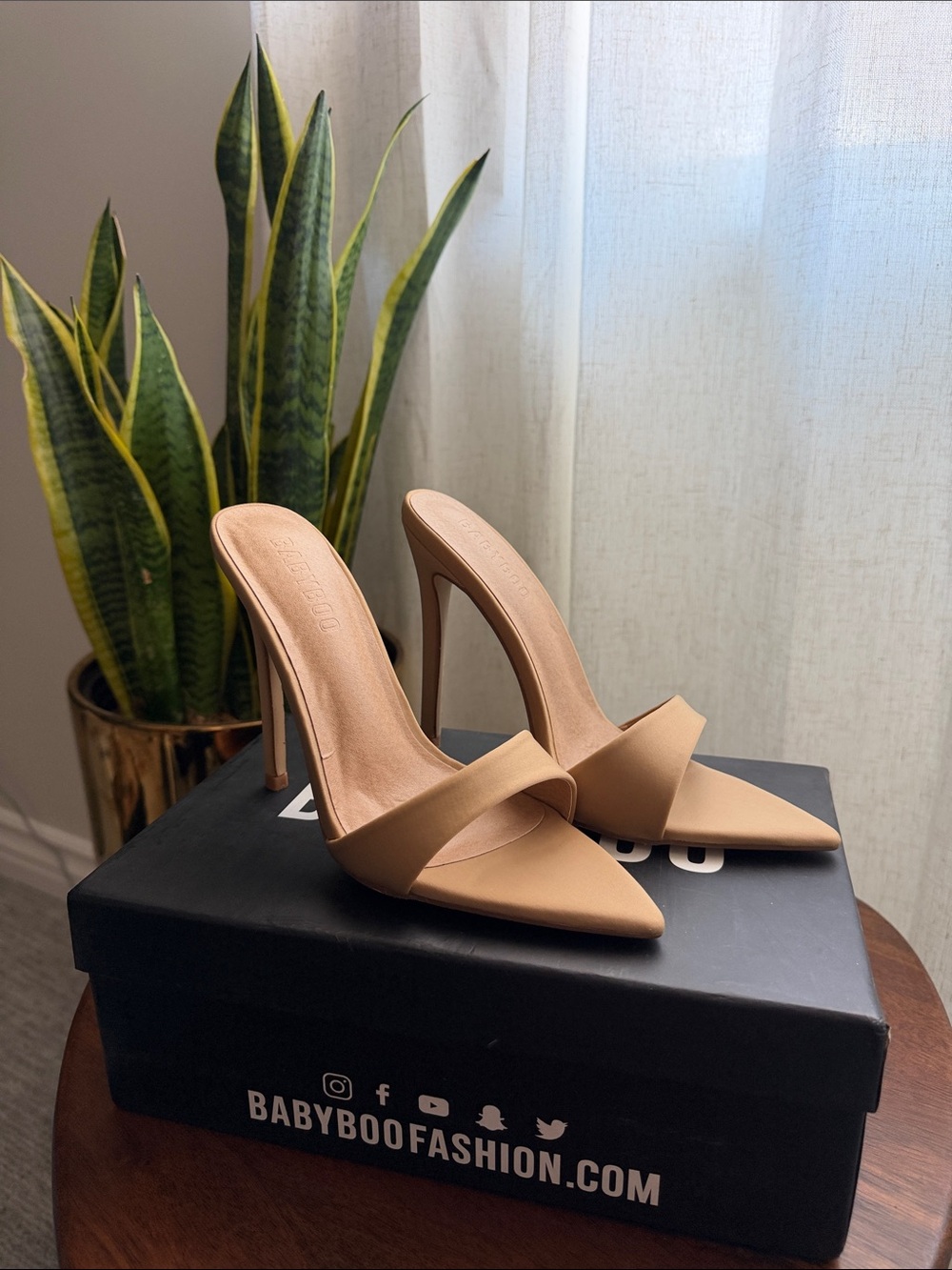 Babyboo Fashion Nude Pointed Toe High Heel Mules